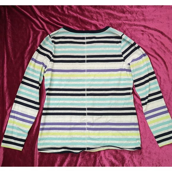 TALBOTS Cotton T-Shirt Long-sleeve Striped Casual Sz L Purple - Picture 7 of 7